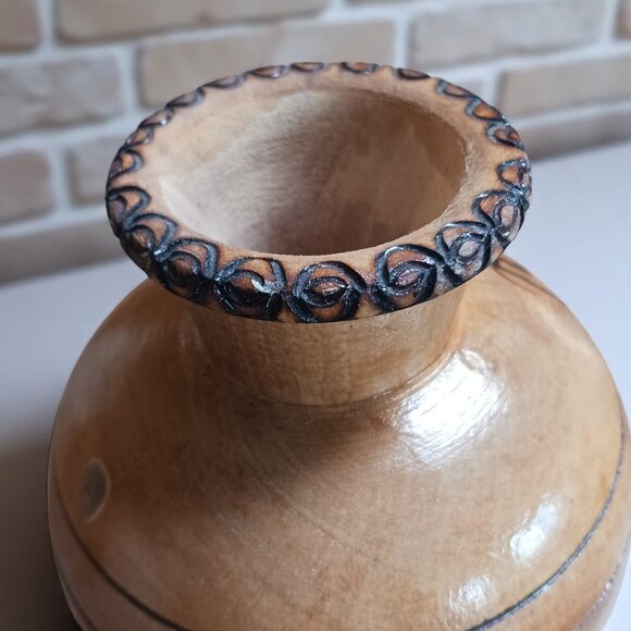 Vintage 2003 Cuba Varadero Wood Vase | Burned Palm Tree Art | Carved Souvenir - Picture 5 of 8